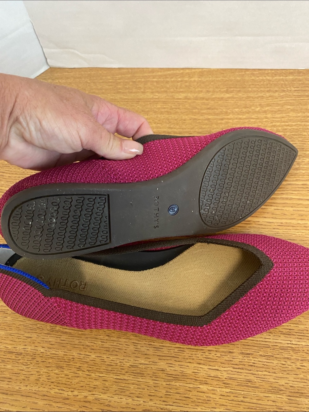 Seychelles Pointed Knit Ballet Flats in Magenta with Black Trim - Picture 10 of 11